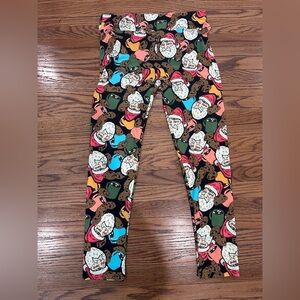 LuLaRoe Colorful Santa Print Christmas Leggings - size Tall & Curvy